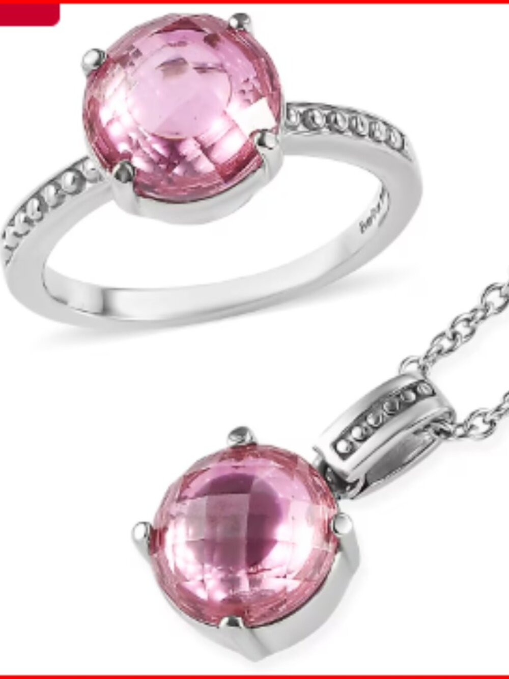 Simulated Pink Diamond Ring and Pendant Necklace
